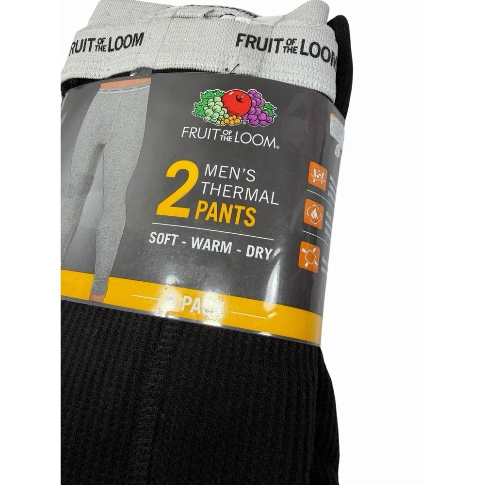 fruit of the loom mens black 2 pairs thermal pants size large 36-38 in
